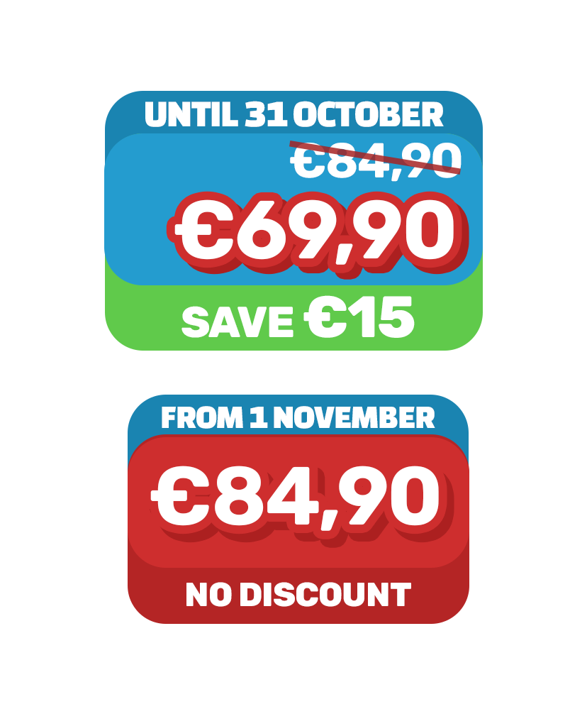 Timeline sconti: fino al 31 ottobre €15, dal 1 novembre nessuno sconto