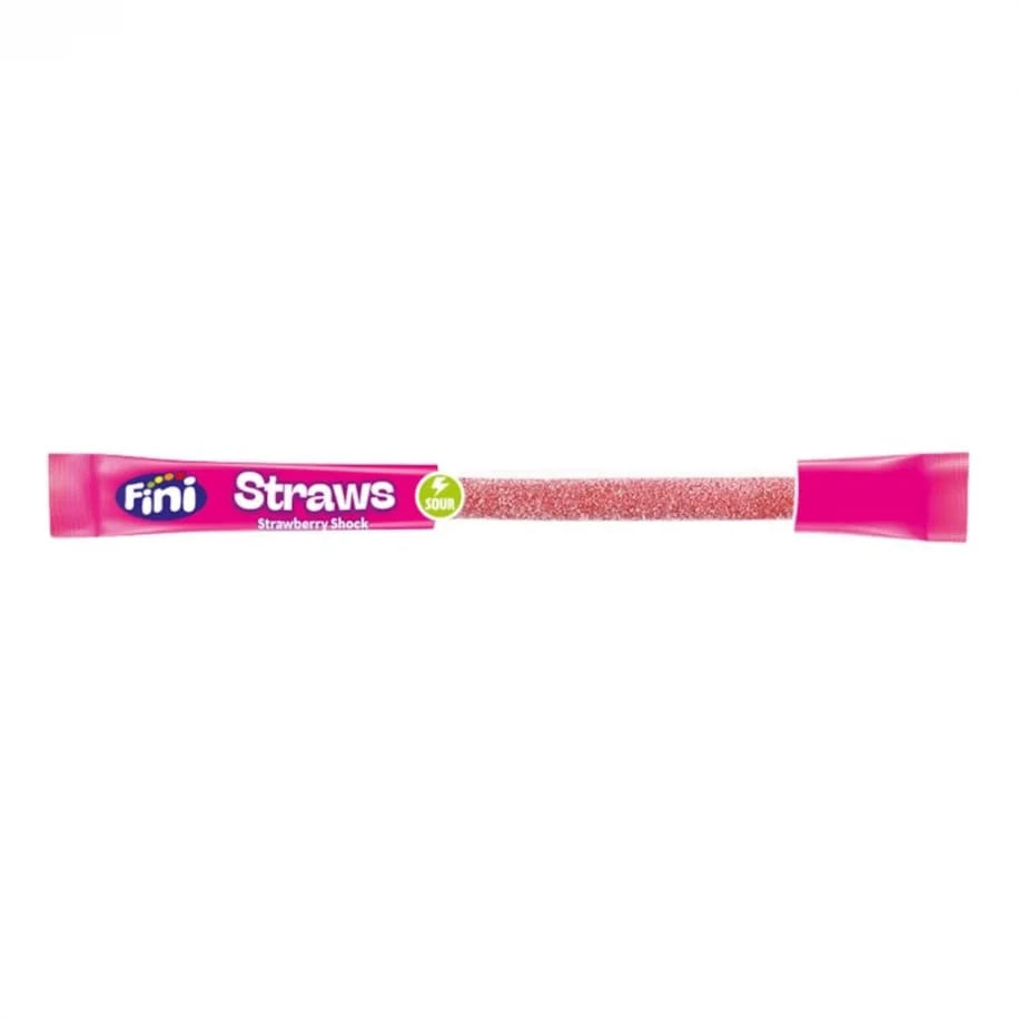 Fini Straws Sour Strawberry, Brausebonbon in Strohhalmform mit prickelndem Erdbeergeschmack, 25 g 