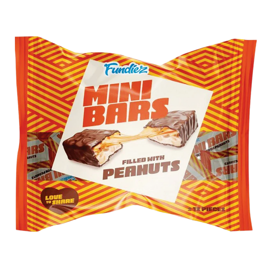 Confezione da 190g, barrette con caramello e arachidi ricoperte di cioccolato Fundiez.