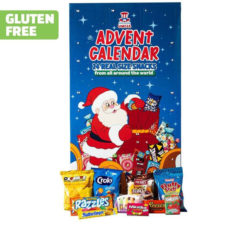 [GLUTEN FREE] XXL Adventskalender, Schachtel mit 24 snack glutenfreien süßen und salzigen Überraschungen in Originalgröße 