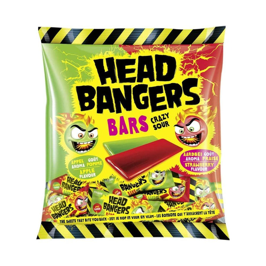 Confezione da 200g, caramelle aspre al gusto di mela e fragola Headbangers.