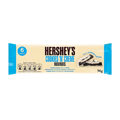 Confezione da 96g di biscotti al cioccolato bianco Hershey's Cookies'n'Cream Rounds