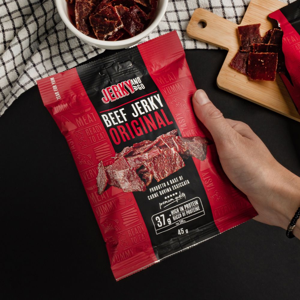 8 Jerky and Go Beef Jerky Original, 8 Packungen Rindfleisch-Jerky à 45g 