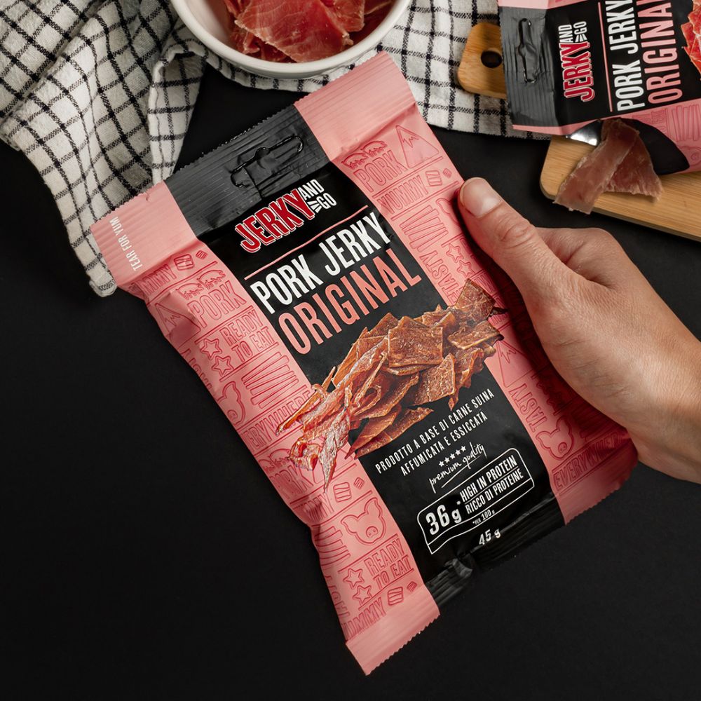 8 Jerky and Go Pork Jerky Original, 8 Packungen Schweinefleisch-Dörrfleisch zu 45g 