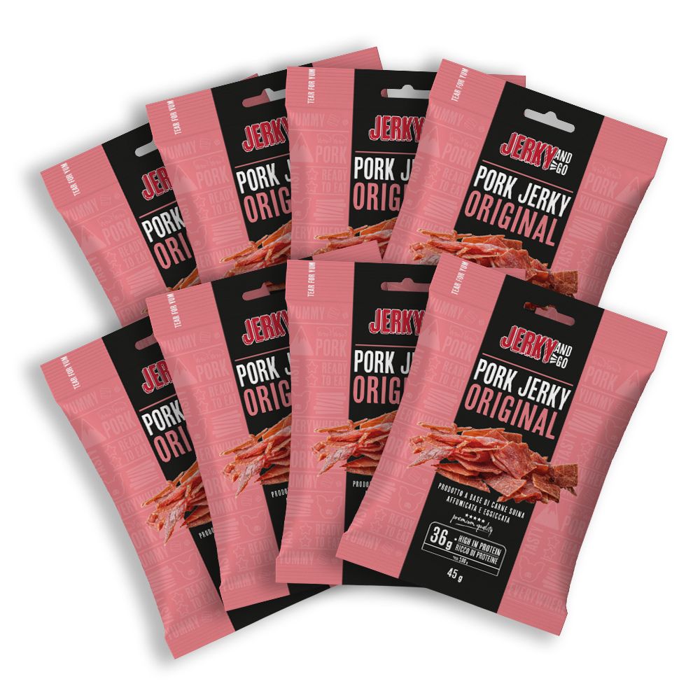 Confezione da 8 di carne secca di maiale Jerky and Go Pork