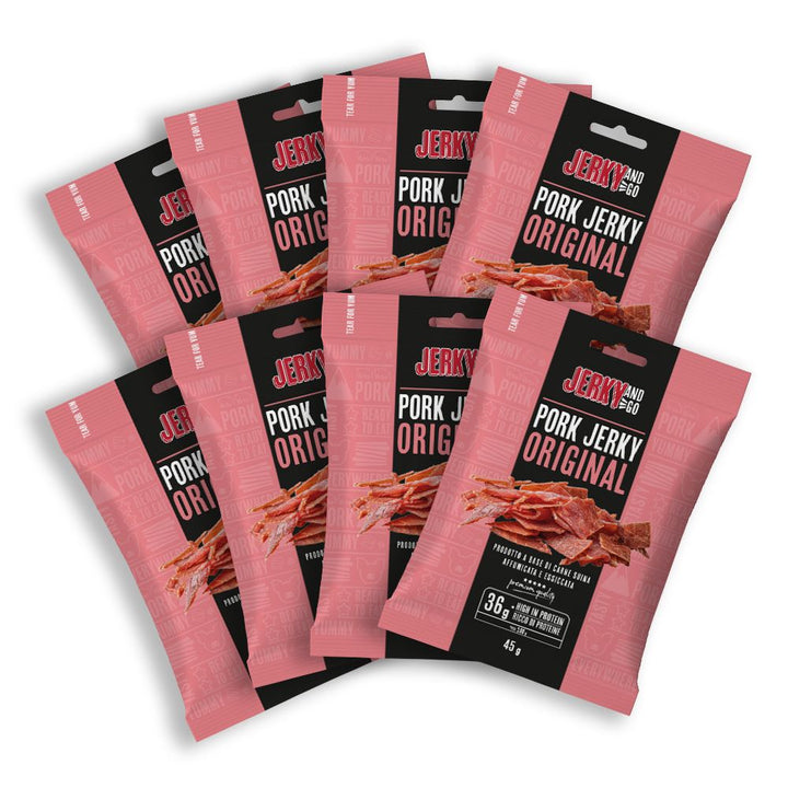 Confezione da 8 di carne secca di maiale Jerky and Go Pork