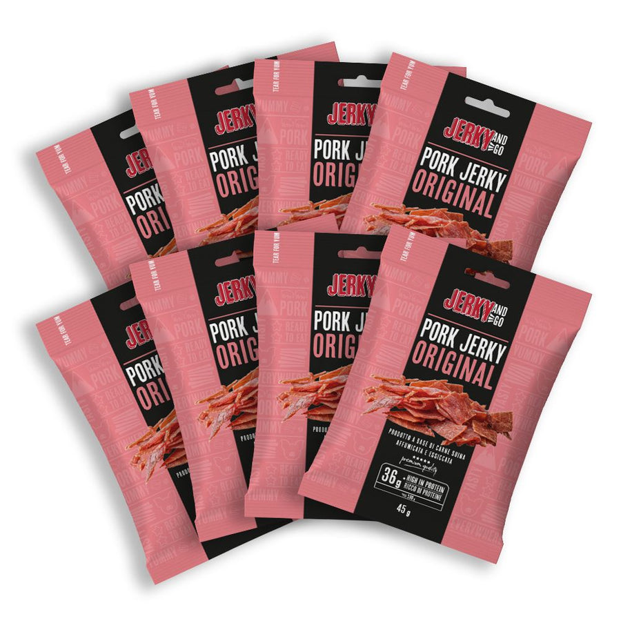 Confezione da 8 di carne secca di maiale Jerky and Go Pork