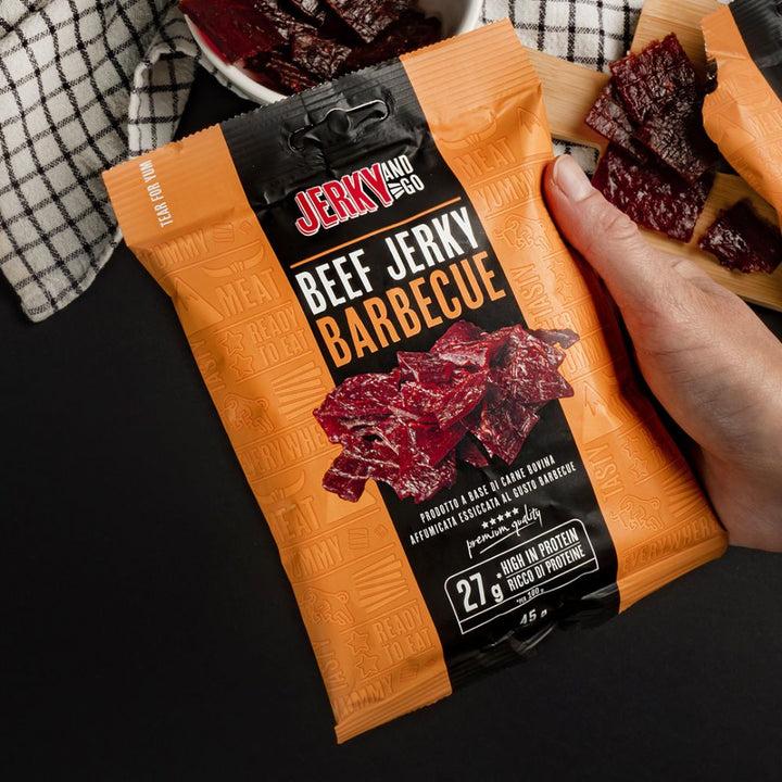 8 Jerky and Go Beef Jerky Barbecue, 8 Packungen Rindfleisch-Jerky mit Barbecue-Geschmack à 45g 