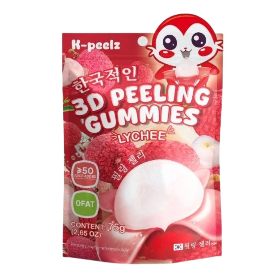 K-peelz 3D Peeling Gummies Lychee, caramelle gommose al gusto di lychee da 75g.