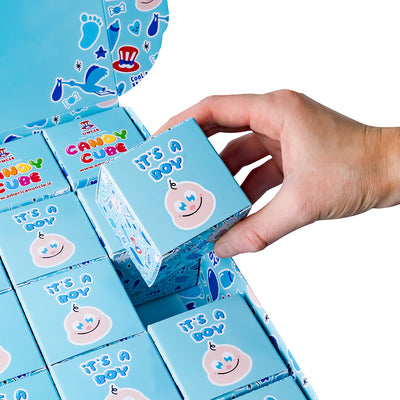 Candy Cube Kit It's a boy, Boxen mit 50g Gummibonbons, ideal für die Baby-Dusche oder Geburt (25, 50 oder 75 Stück)