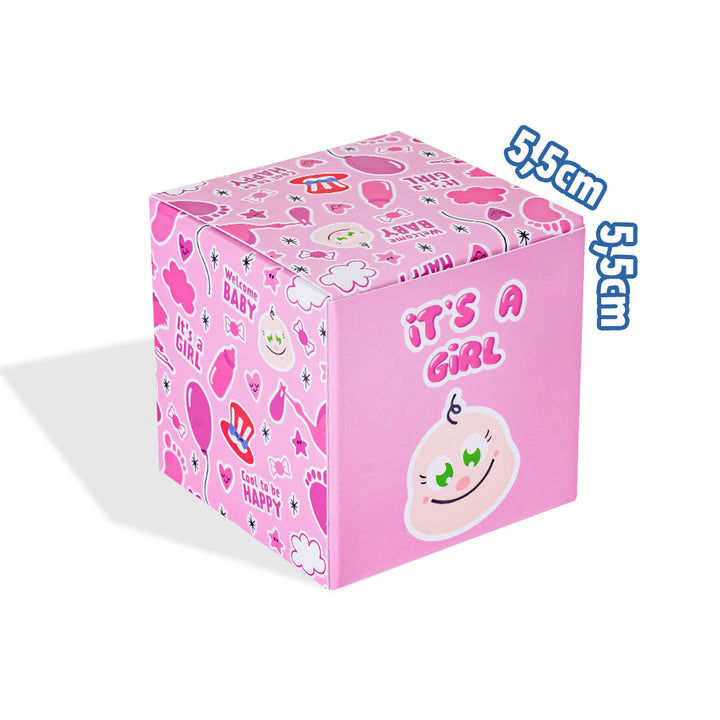 Candy Cube Kit “Es ist ein Mädchen”, 50g Gummibärchen-Döschen ideal für die Babyparty oder Geburt (25, 50 oder 75 Stk.) 