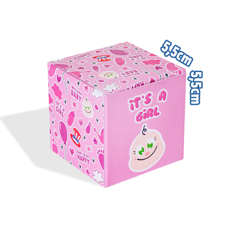 Candy Cube Kit “It’s a girl”, Süßigkeitenboxen mit 50g Gummi-Bonbons, ideal für die Baby-Dusche oder Geburt (25, 50 oder 75 Stück)