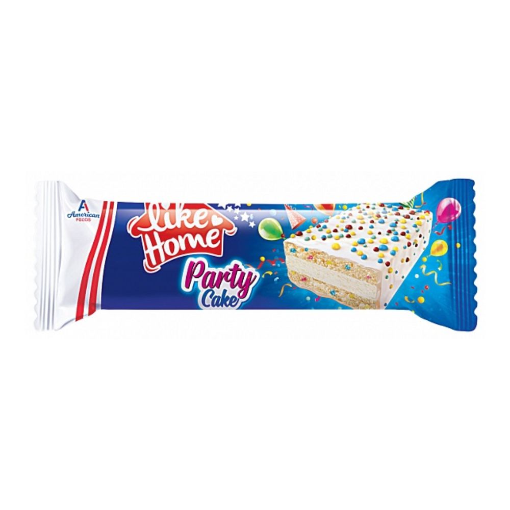 Like Home Party Cake, ein Snack überzogen mit Milchcreme und bunten Streuseln von 50g 