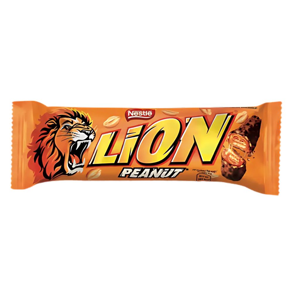 Confezione da 41g barretta di cioccolato con arachidi e caramello Lion.