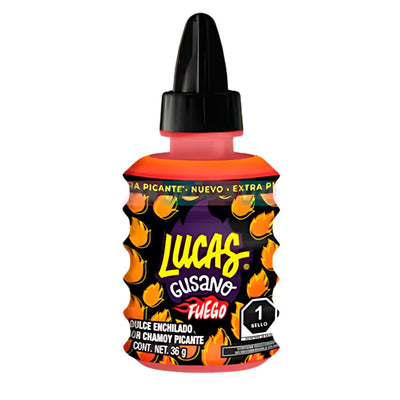 Confezione da 36g caramella liquida al gusto di Chamoy piccante Lucas.