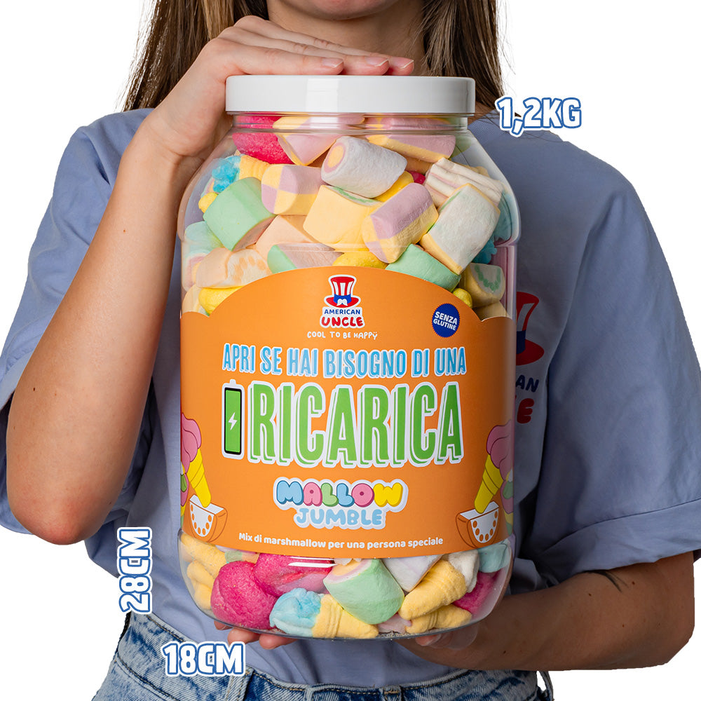 Mallow Jumble "Öffne, wenn du eine Aufladung brauchst", Glas von marshmallow zum Zusammenstellen mit deinen bevorzugten Geschmäckern 