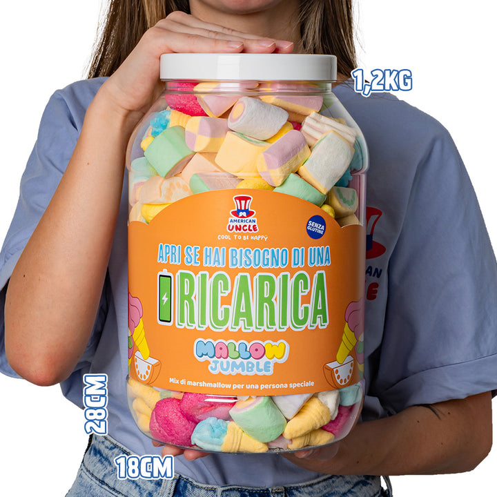 Mallow Jumble "Öffne, wenn du eine Aufladung brauchst", Glas von marshmallow zum Zusammenstellen mit deinen bevorzugten Geschmäckern 