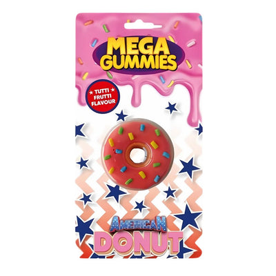 Confezione da 120g, caramella gommosa al gusto di tutti frutti a forma di ciambella Mega Gummies.