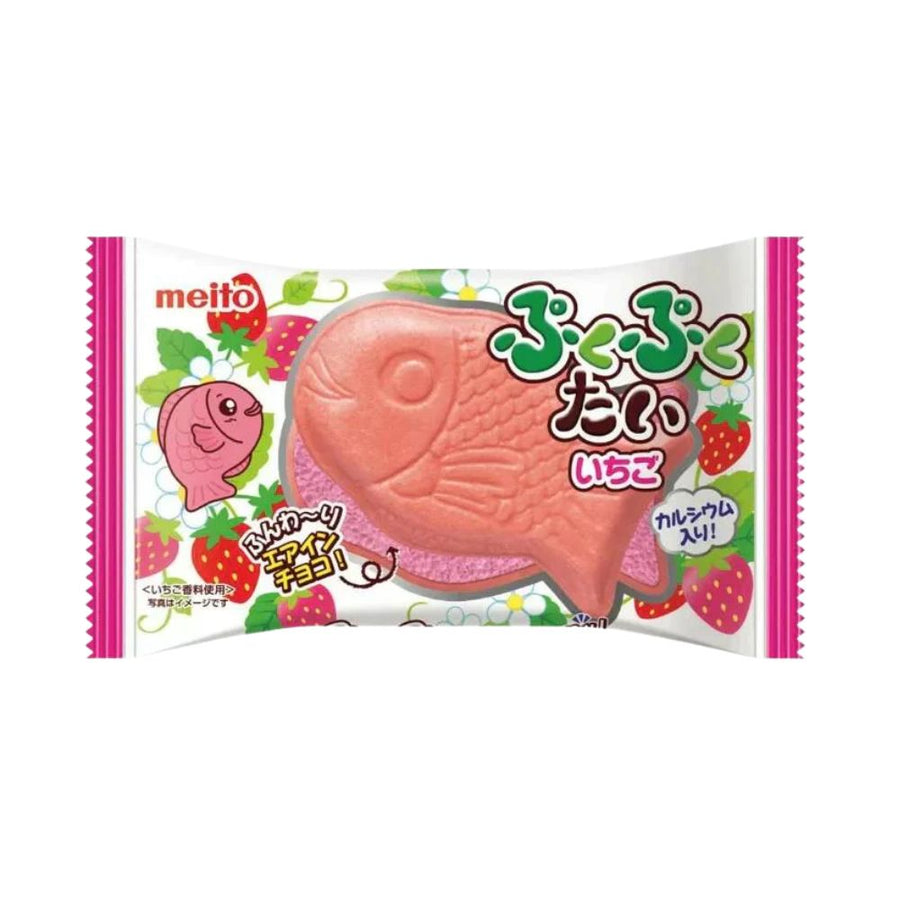 Meito Japanese Strawberry Wafer, wafer a forma di pesce con crema alla fragola da 16,5g