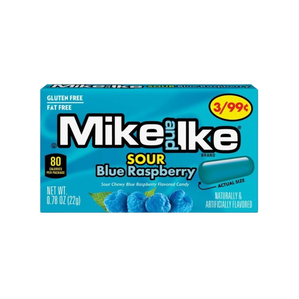 Mike and Ike Sour Blue Raspberry, Himbeer-saure Bonbons, 22g.