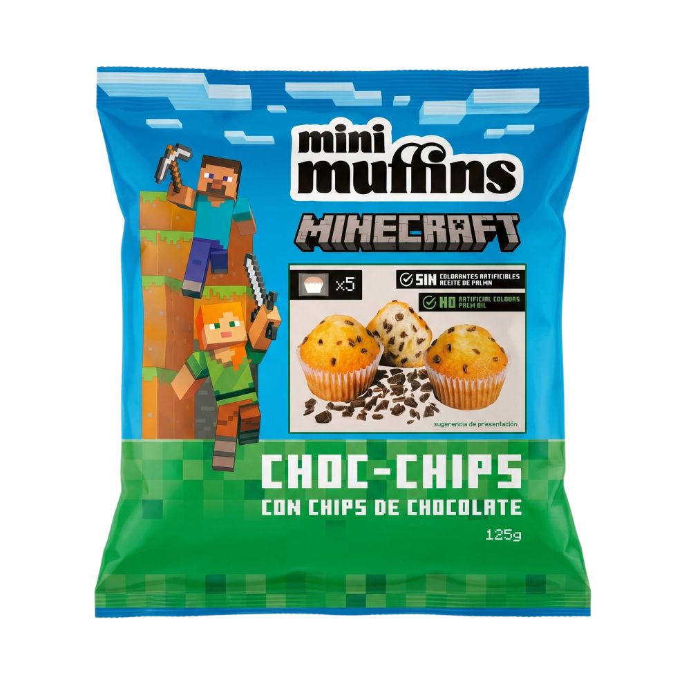Minecraft Mini Muffins Choco Chips, 5 mini muffin con gocce di cioccolato da 125g