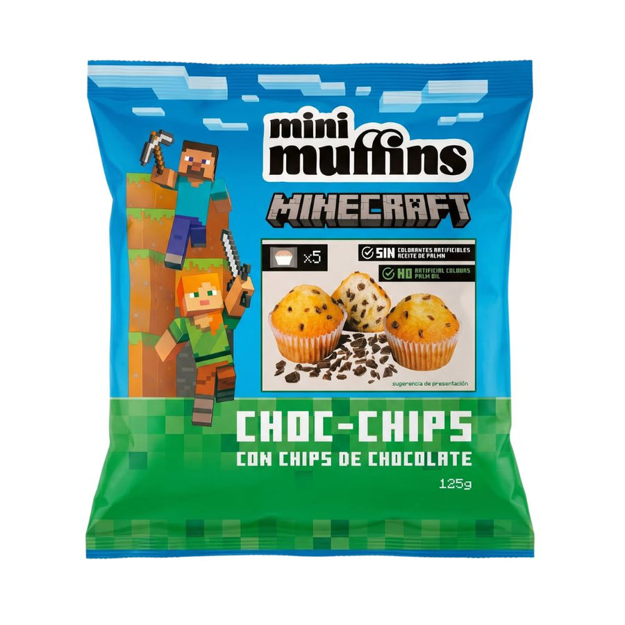 Minecraft Mini Muffins Choco Chips, 5 mini muffin con gocce di cioccolato da 125g