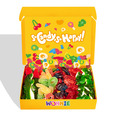 Wunnie box "So Candy, So Happy", 5 Schachteln Gummibonbons in verschiedenen Geschmacksrichtungen à 480g (Wunnie Tage) 