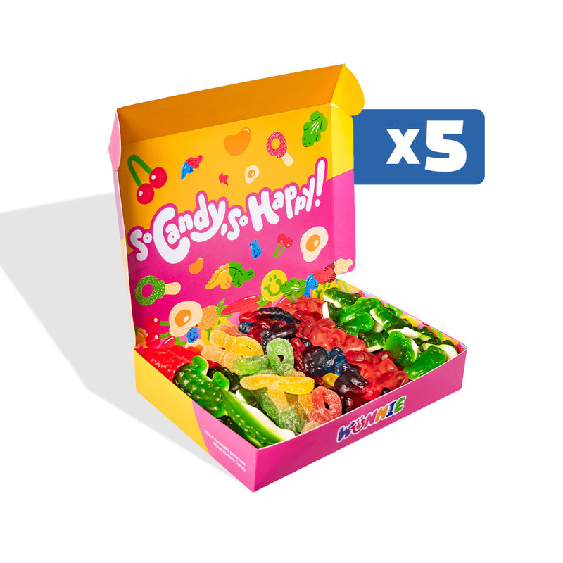 Wunnie box "So Candy, So Happy", 5 Schachteln Gummibonbons in verschiedenen Geschmacksrichtungen à 480g (Wunnie Tage) 
