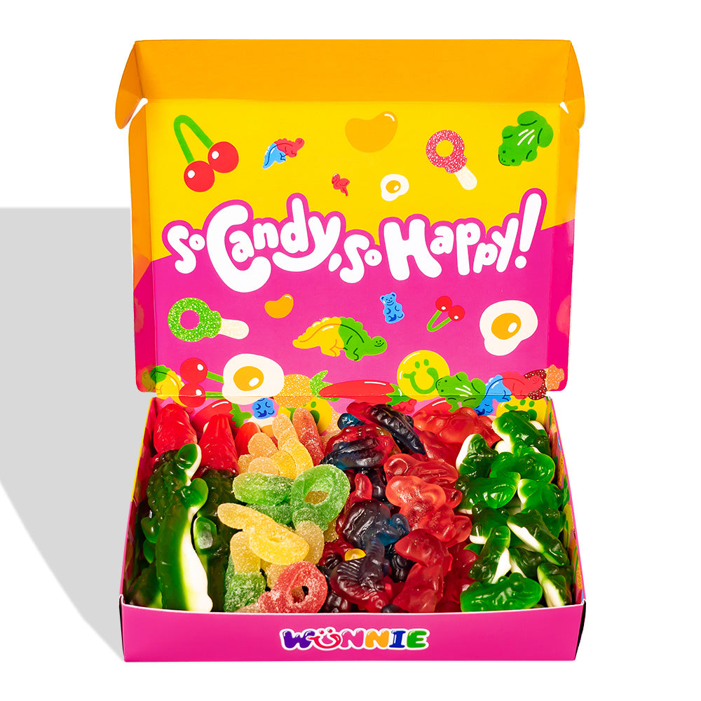 Wunnie box "So Candy, So Happy", 5 Packungen Gummibonbons in verschiedenen Geschmacksrichtungen à 480g 