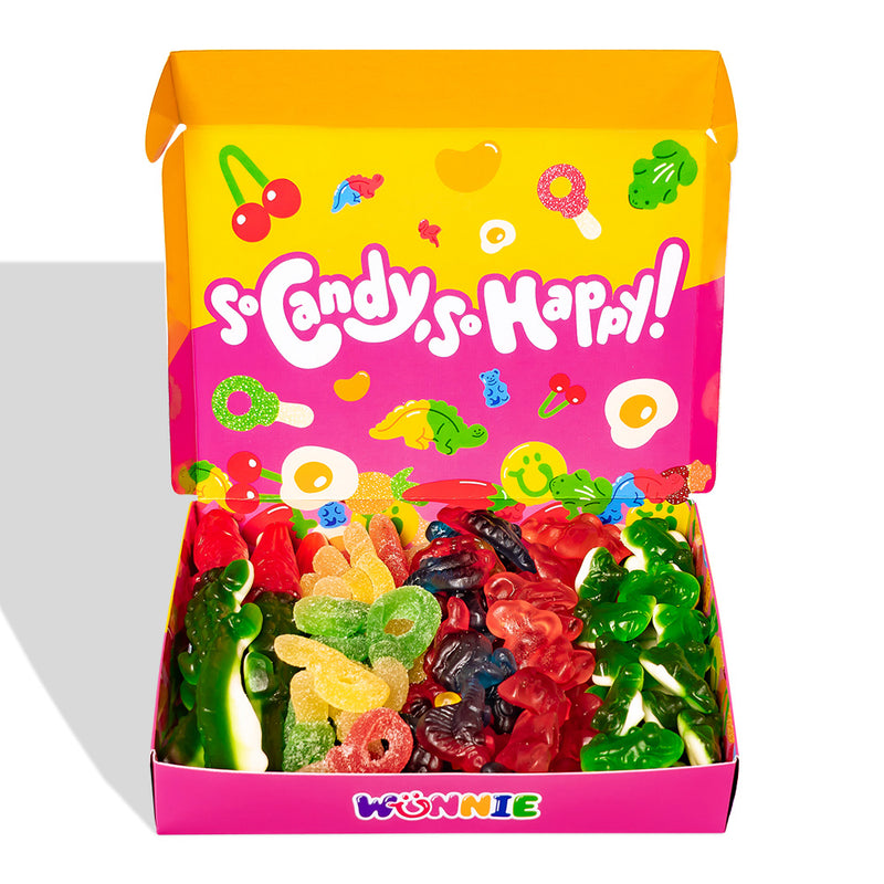 Wunnie box "So Candy, So Happy", 5 Schachteln Gummibonbons in verschiedenen Geschmacksrichtungen à 480g (Wunnie Tage) 