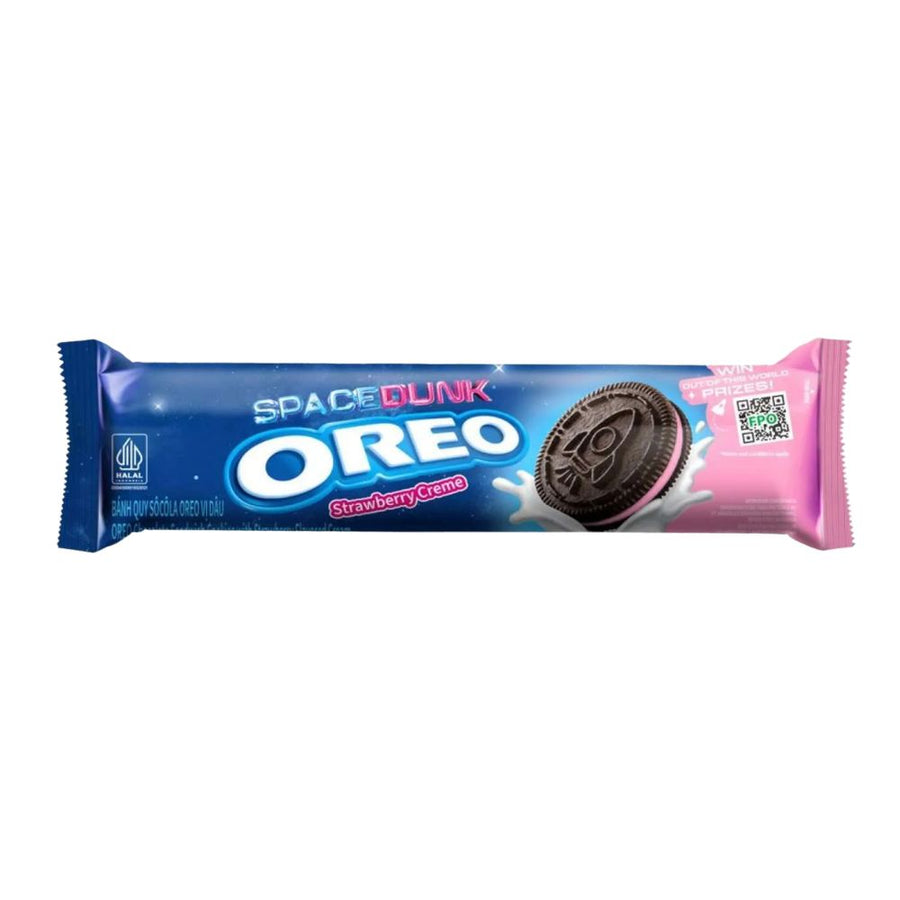 Confezione da 110,4g, biscotti con crema al gusto di fragola Oreo.