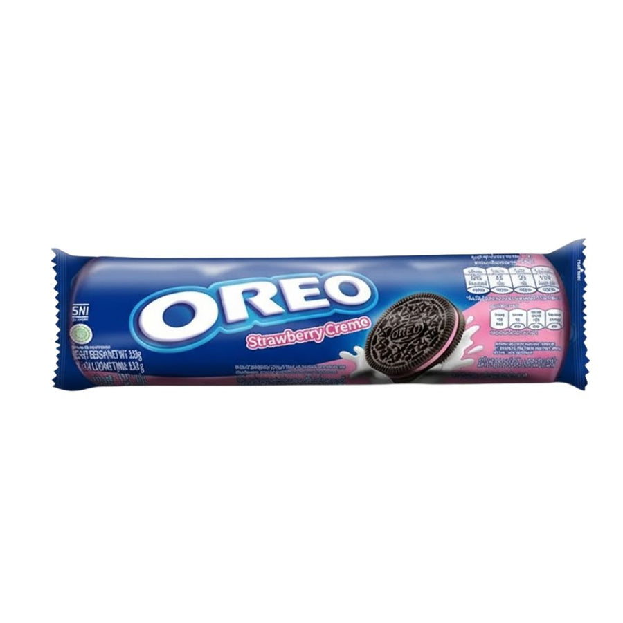 Confezione da 110,4g, biscotti con crema al gusto di fragola Oreo.