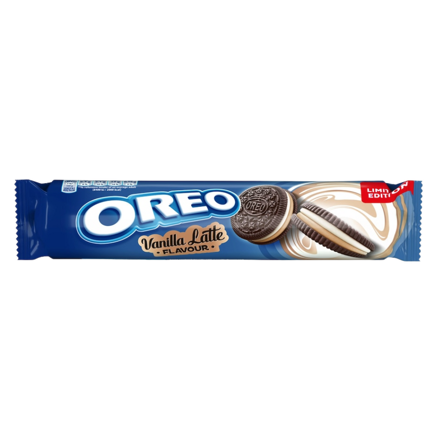 Confezione da 157g, biscotto con crema al gusto di vaniglia e latte Oreo.