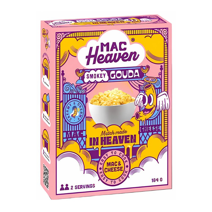 Confezione da 184g, maccheroni con salsa al formaggio gouda Mac Heaven.