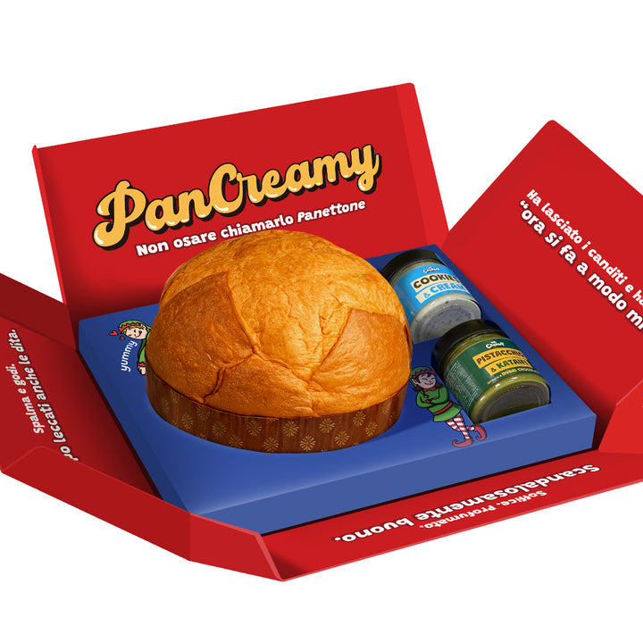 Scatola pancreamy con panettone e due creme spalmabili