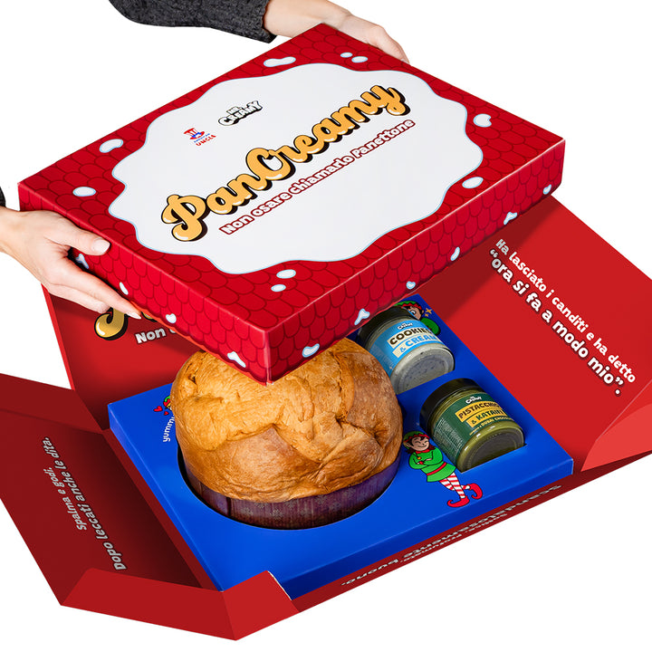 PanCreamy, handgemachter Panettone von 900g + 2 Mr. Creamy Aufstriche (Geschmacksrichtungen nach Wahl) 