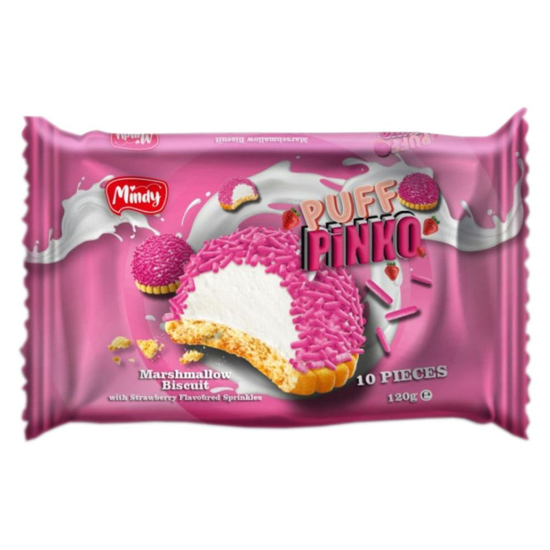 Confezione da 120g, biscotto con marshmallow e zuccherini al gusto di fragola Mindy.