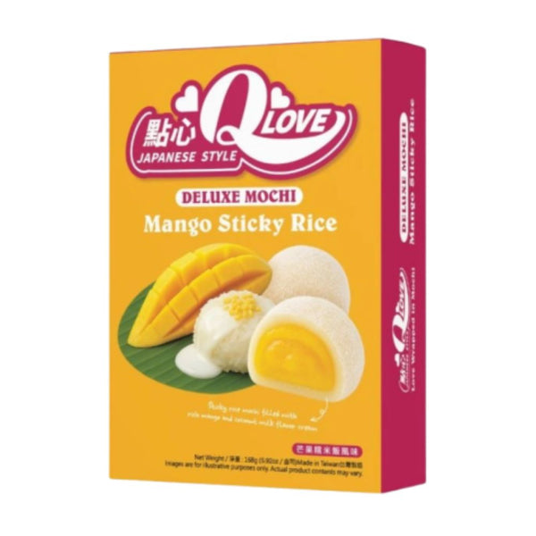 QLove Deluxe Mochi Mango Sticky Rice Mochi, Mochi mit Mangogeschmack und Kokosnuss, 168 g 