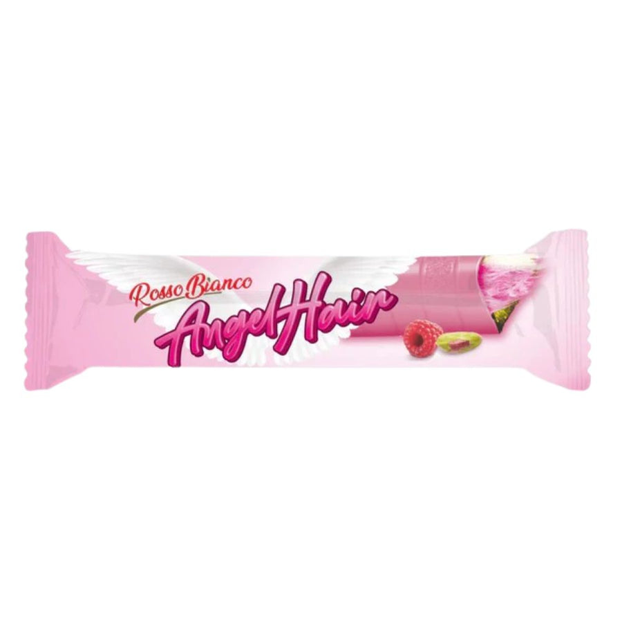 Rosso Bianco Angel Hair, Tavoletta di cioccolato ripiena di zucchero filato e pistacchio da 40g.