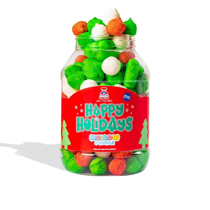 Marshmallow-Mischung “Happy Holidays”, Glas mit Marshmallows zum selbst Gestalten nach deinem Lieblingsgeschmack