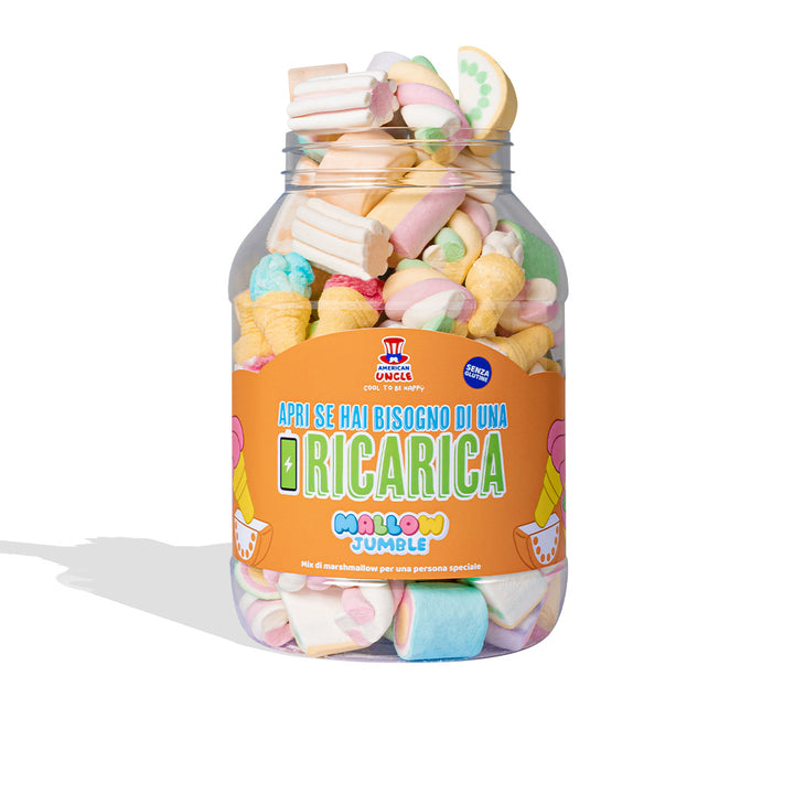 Mallow Jumble "Öffne, wenn du eine Aufladung brauchst", Glas von marshmallow zum Zusammenstellen mit deinen bevorzugten Geschmäckern 
