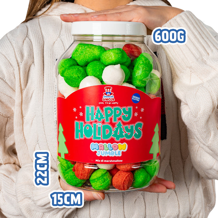 3x Mallow Jumble “Frohe Feiertage”, 3 Gläser von marshmallow zum Zusammenstellen mit deinen Lieblingsgeschmäckern 