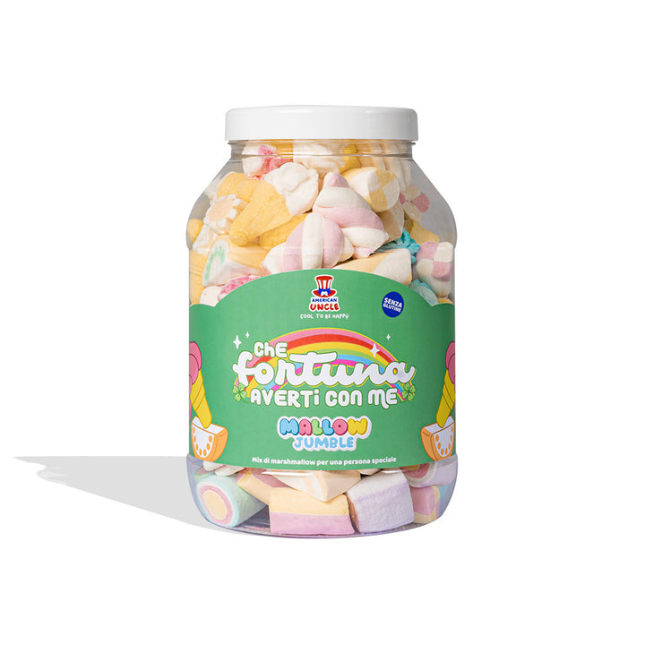 Barattolo di marshmallow Mallow Jumble "Che fortuna averti con me", da riempire con i tuoi gusti preferiti