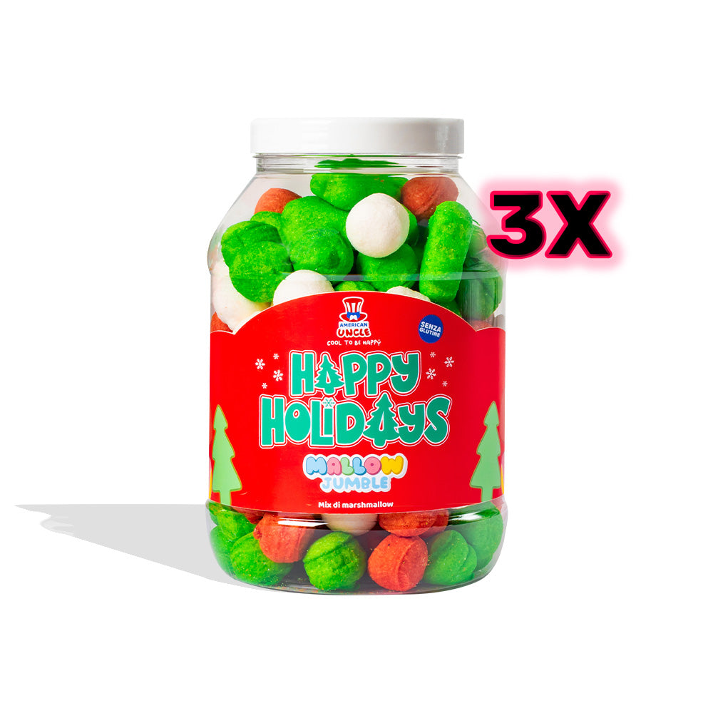 3x Mallow Jumble “Frohe Feiertage”, 3 Gläser von marshmallow zum Zusammenstellen mit deinen Lieblingsgeschmäckern 