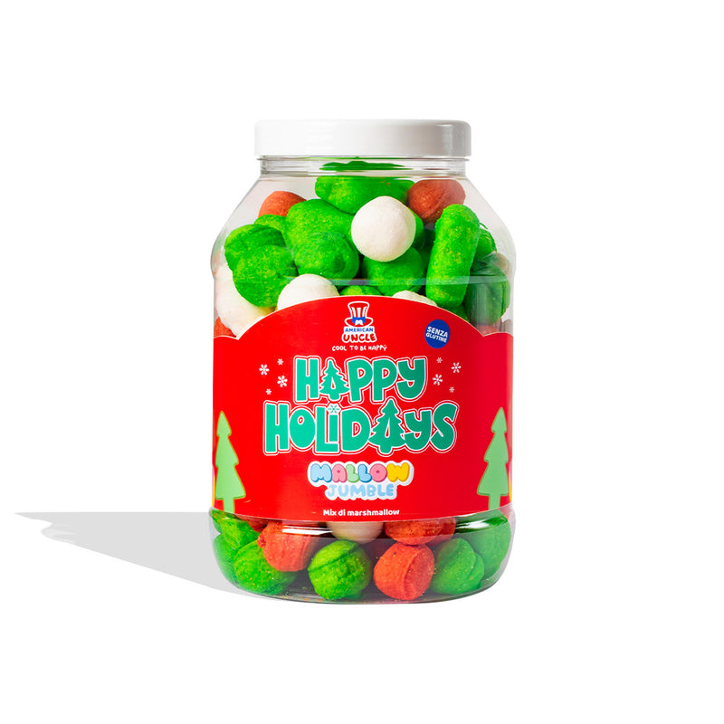 Marshmallow-Mischung “Happy Holidays”, Glas mit Marshmallows zum selbst Gestalten nach deinem Lieblingsgeschmack