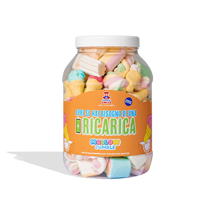 Mallow Jumble "Öffne, wenn du eine Aufladung brauchst", Glas von marshmallow zum Zusammenstellen mit deinen bevorzugten Geschmäckern 