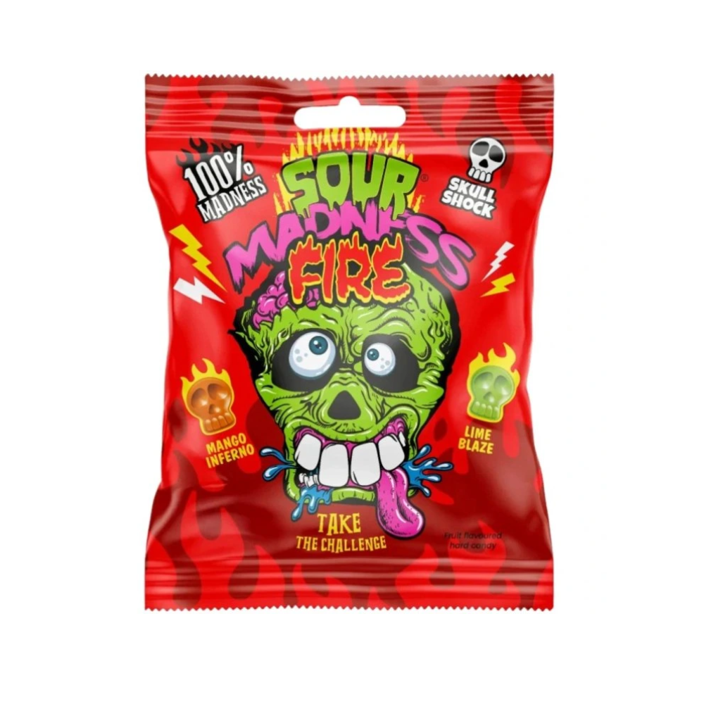 Sour Madness Fire, scharfe Hartkaramellen mit Mango- und Limettengeschmack, 60 g 