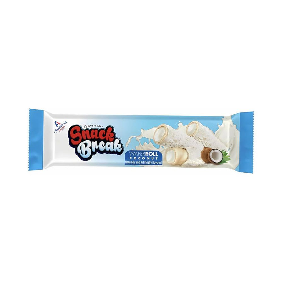Snack Break Wafer Roll With Coconut, wafer ricoperto e ripieno di cocco da 18g.