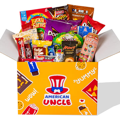 Snack Box mit 90 internationalen Produkten: Süßes, Salziges und Getränke