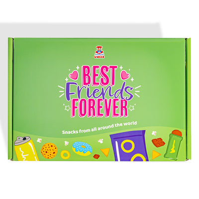 Snack Box “Best Friends Forever”, Überraschungsbox mit 20 süßen, salzigen Snacks und Getränken für die beste Freundin.